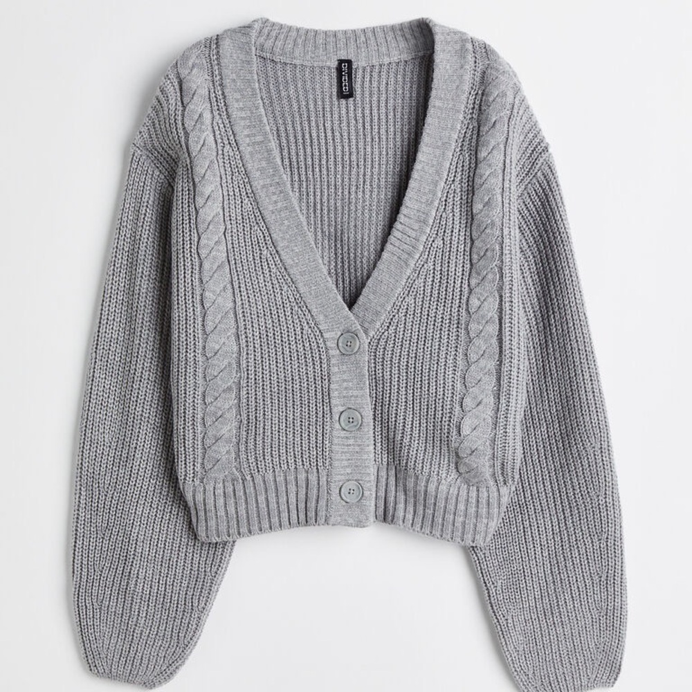 H&M Gray Cable Knit Cardigan Sweater - Size XL